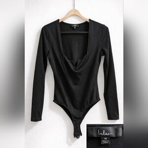 Lulu's Black Long-Sleeve Cowl Neck Bodysuit